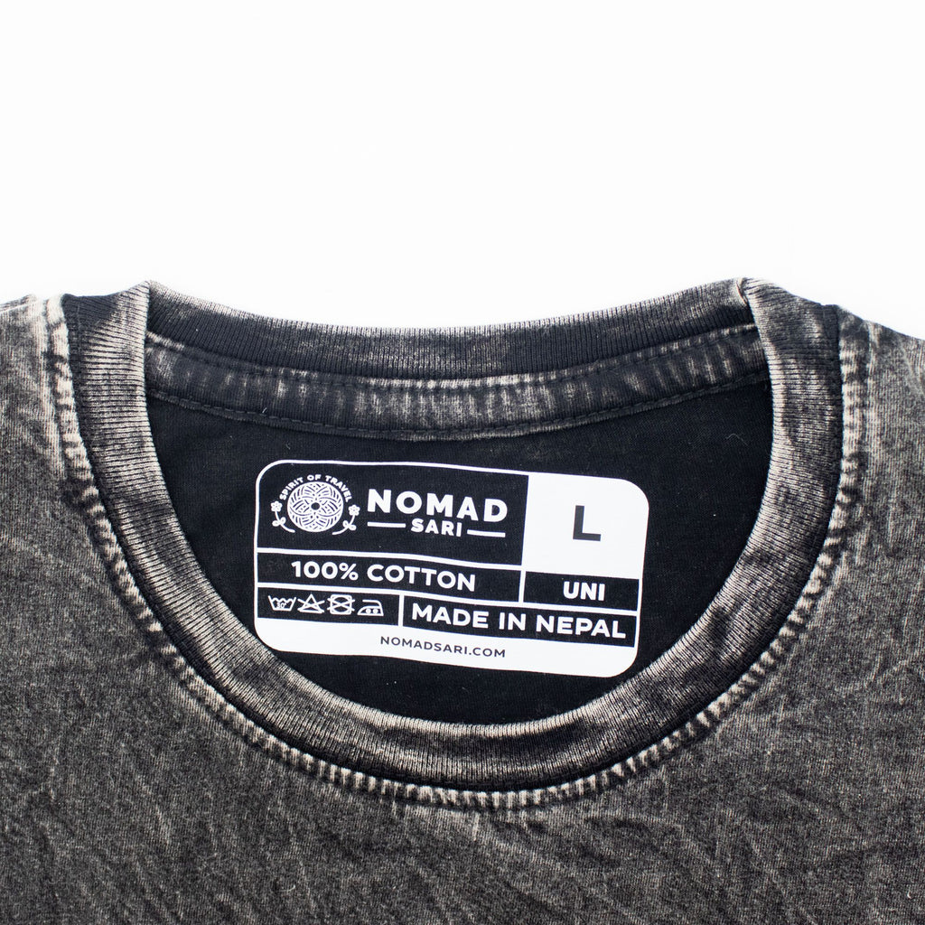 Nomad Sari Stonewashed Cotton T Shirt with Compass Design Charcoal