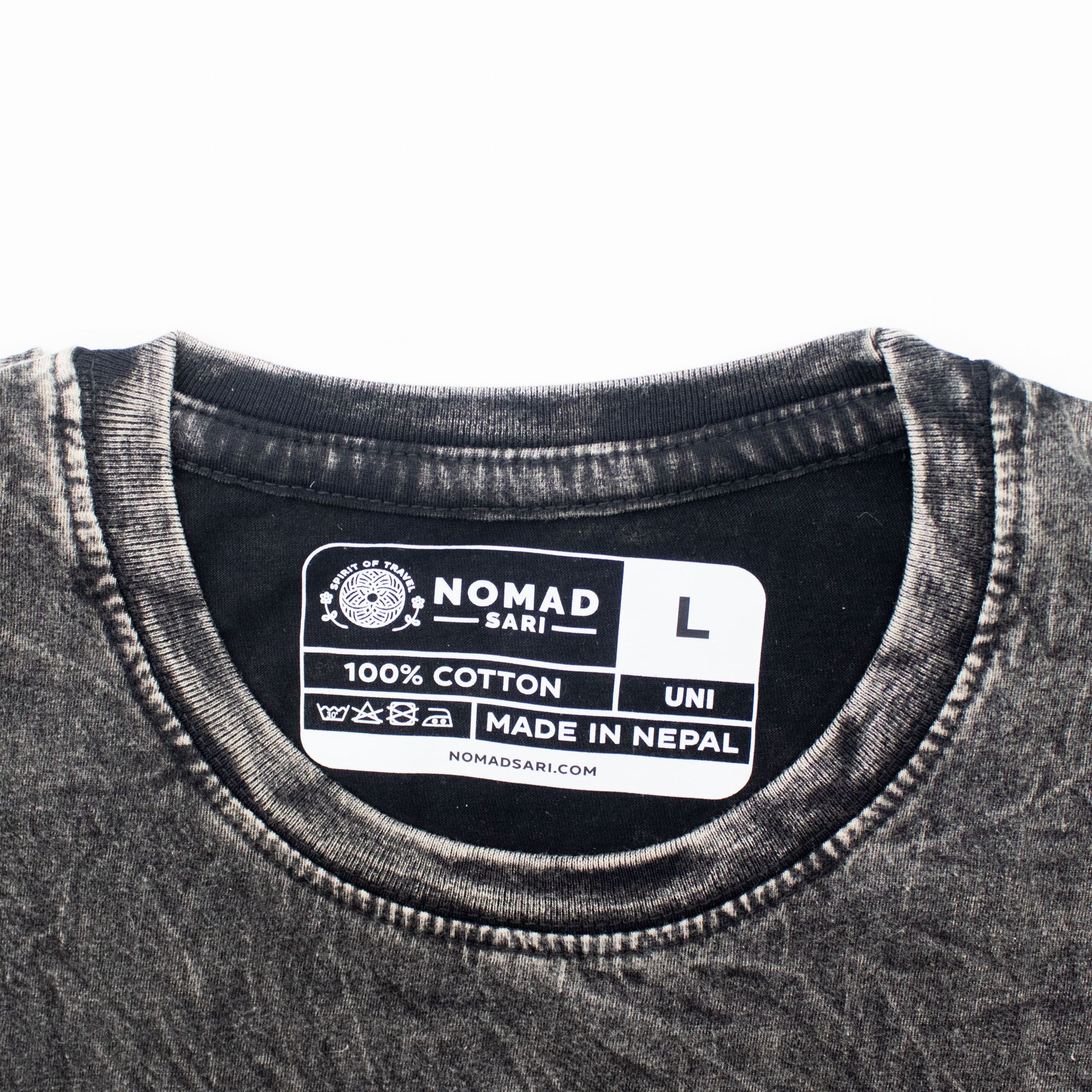 Nomad Sari Stonewashed Cotton T Shirt with Compass Design Charcoal