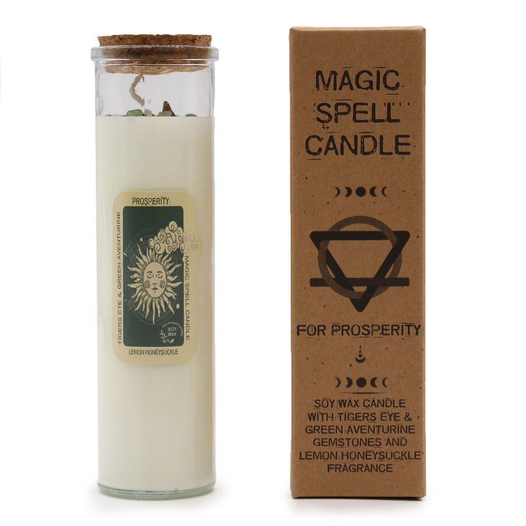 Magic Spell Candle Prosperity with Tiger Eye and Green Aventurine