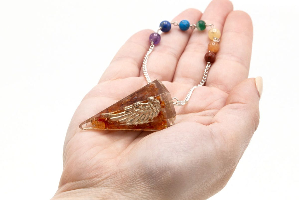 Orgonite Power Chakra Pendulum with Angel Wing Decorative Design