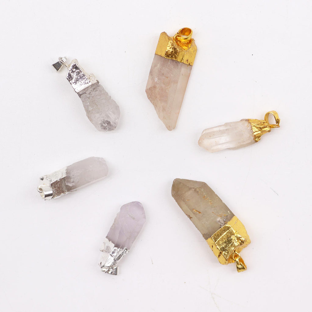 Gemstone Clear Quartz Gold & Silver Plated Pendants 6 Assorted