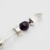 Axis of Grace Wand - Amethyst & Rose Quartz Spheres, Quartz Stem - 12cm