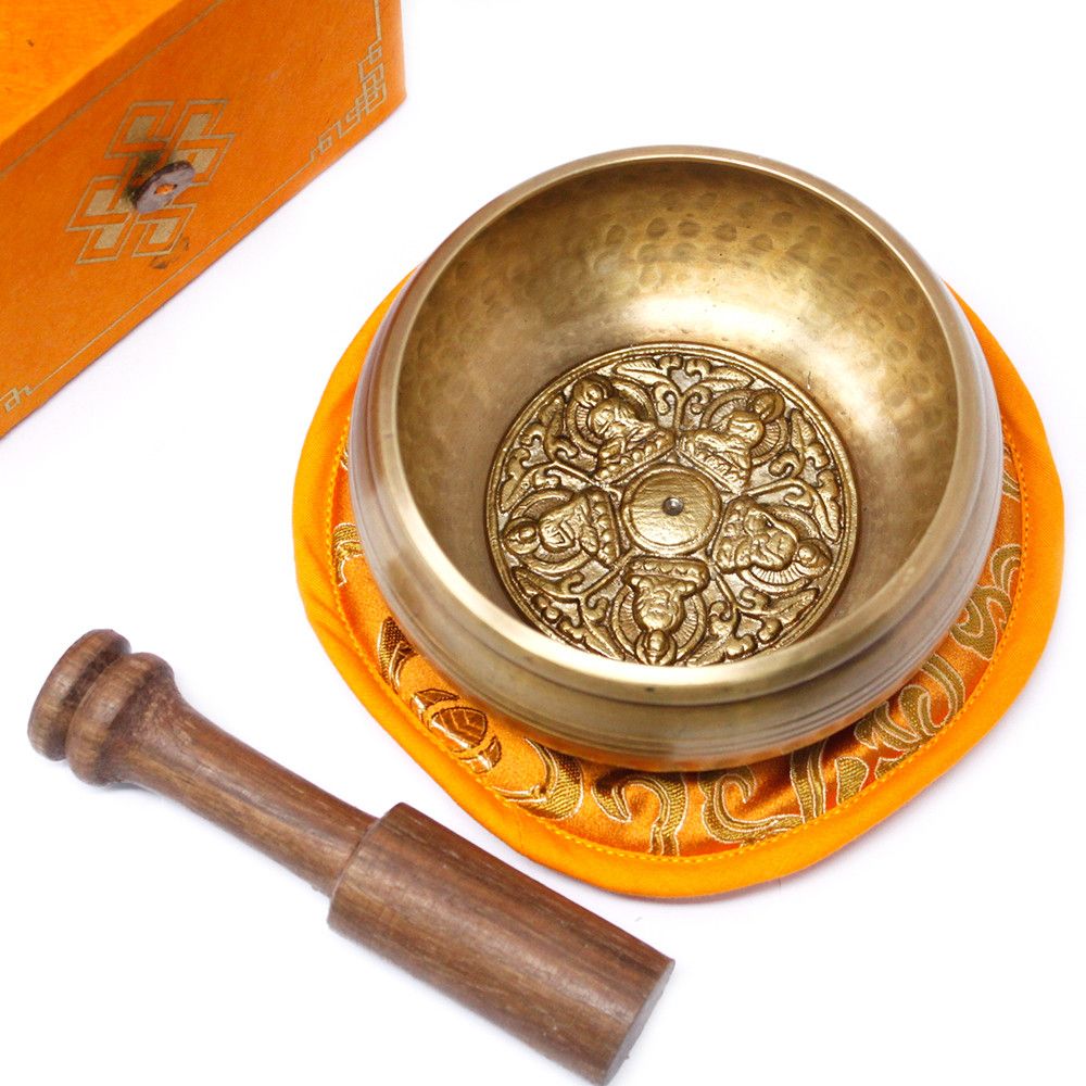 Five Buddha Singing Bowl Set 10cm with Cushion and Stick Gift Box