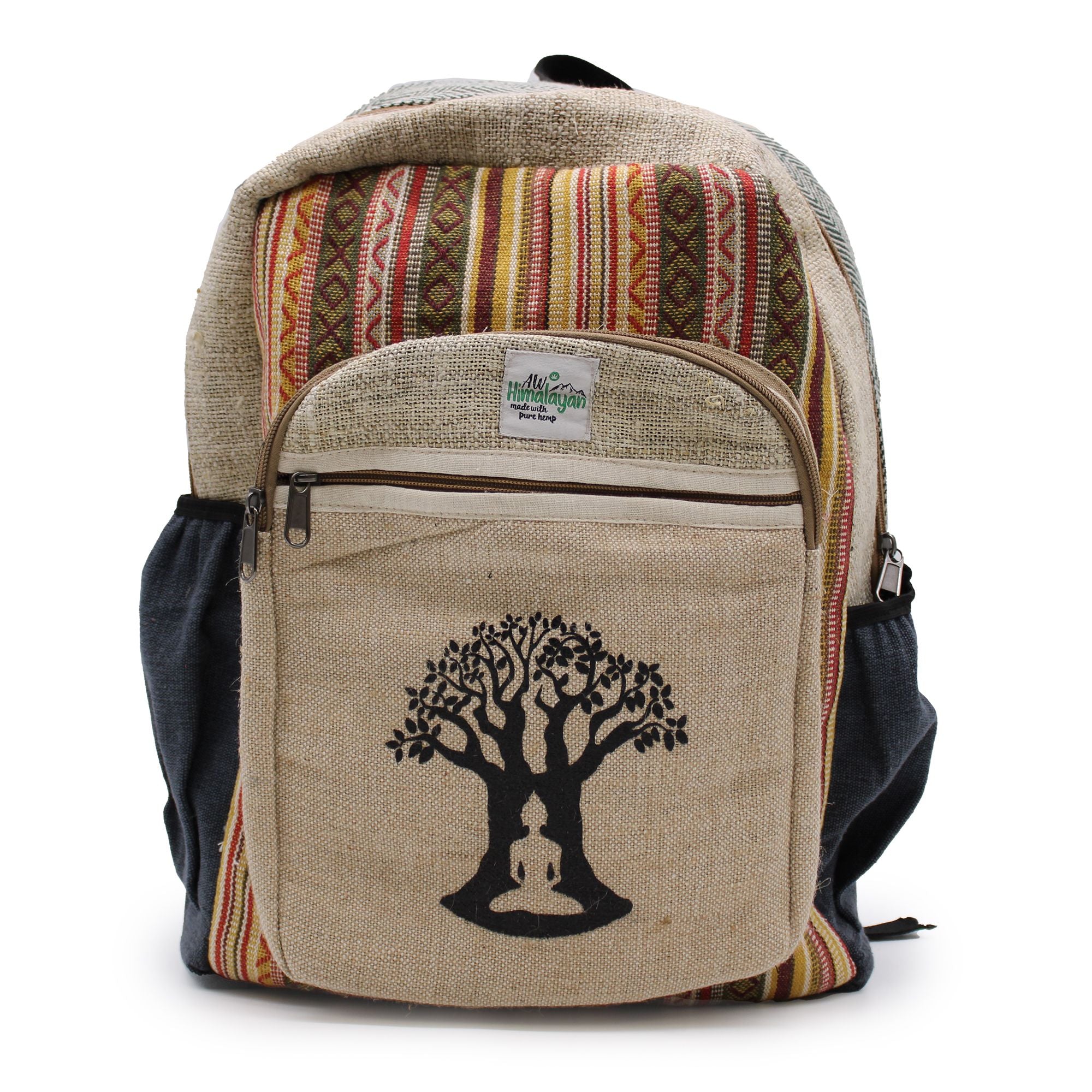 Large Backpack with Bohdi Tree Design in Pure Hemp and Cotton