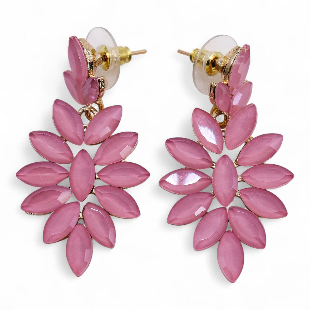 Soft Pink Vintage Glass Long Drop Earrings for Elegant Style