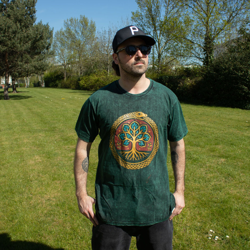 Nomad Sari Stonewashed Cotton T Shirt with Tree of Life Design