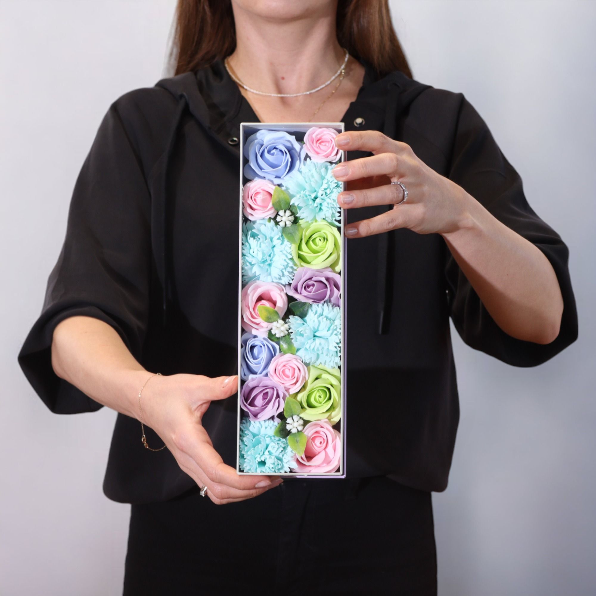 Long Box Baby Blessings Blues Soap Flowers Gift Set for Gifting
