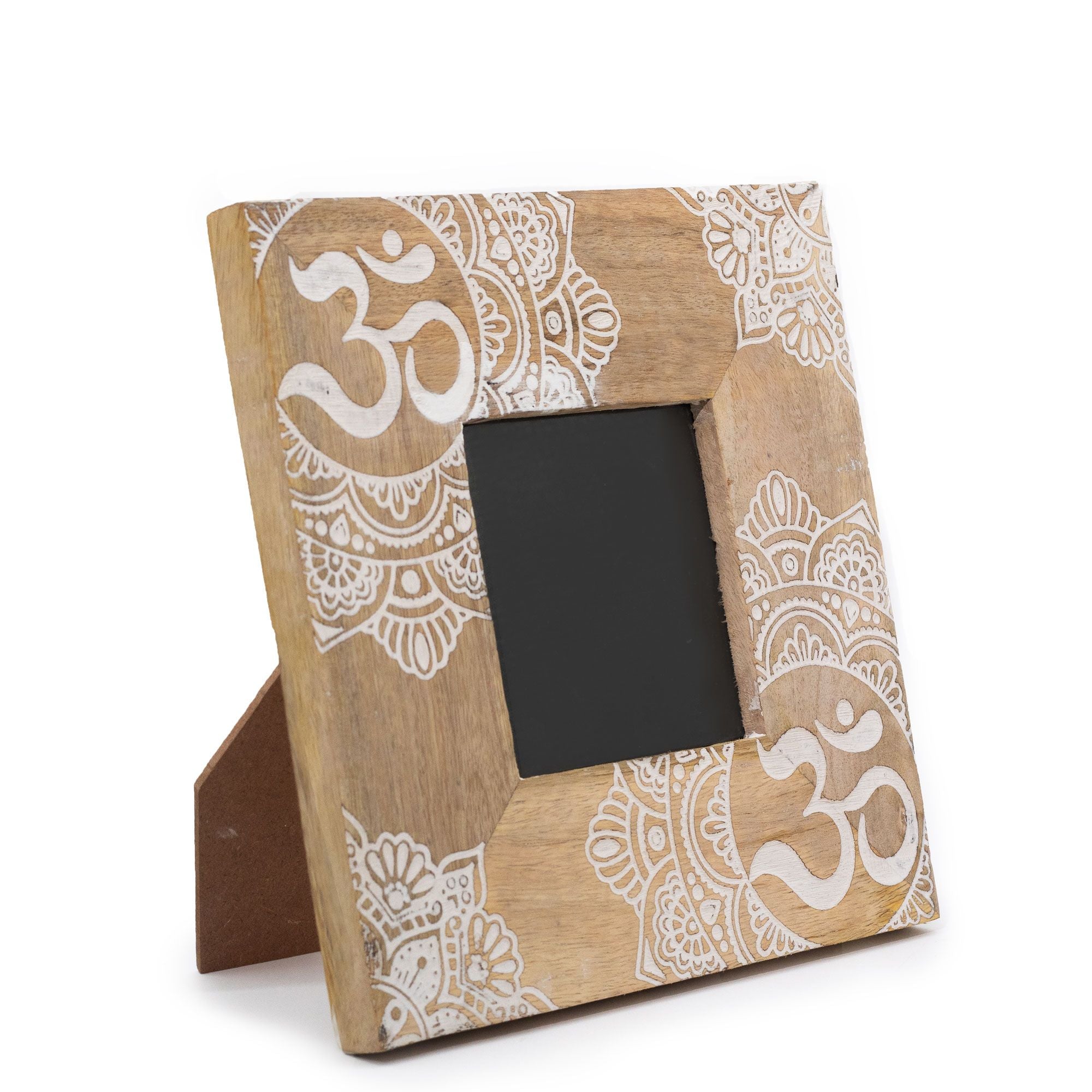 Small White Mango Wood Picture Frame with Elegant Mandala Design