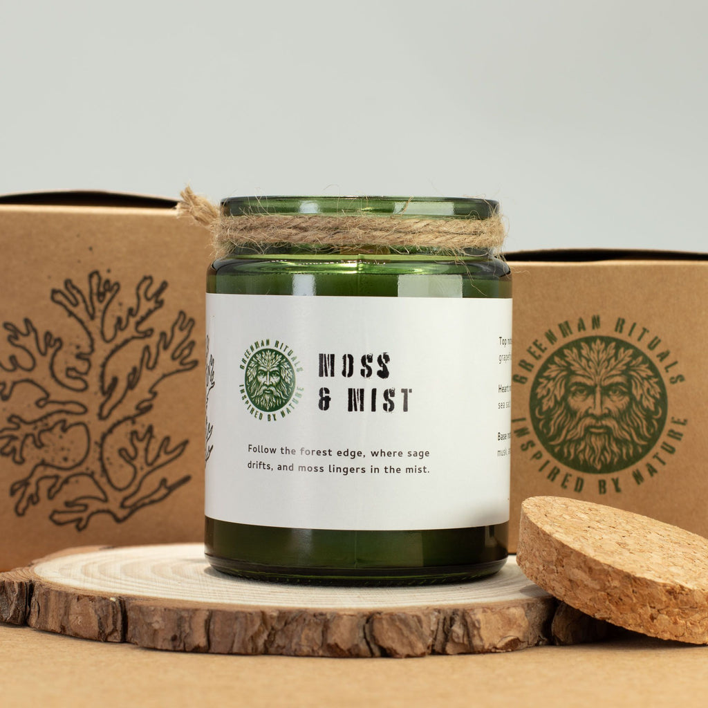 Greenman Woodwick Soy Candle Moss & Mist in Deep Green Jar