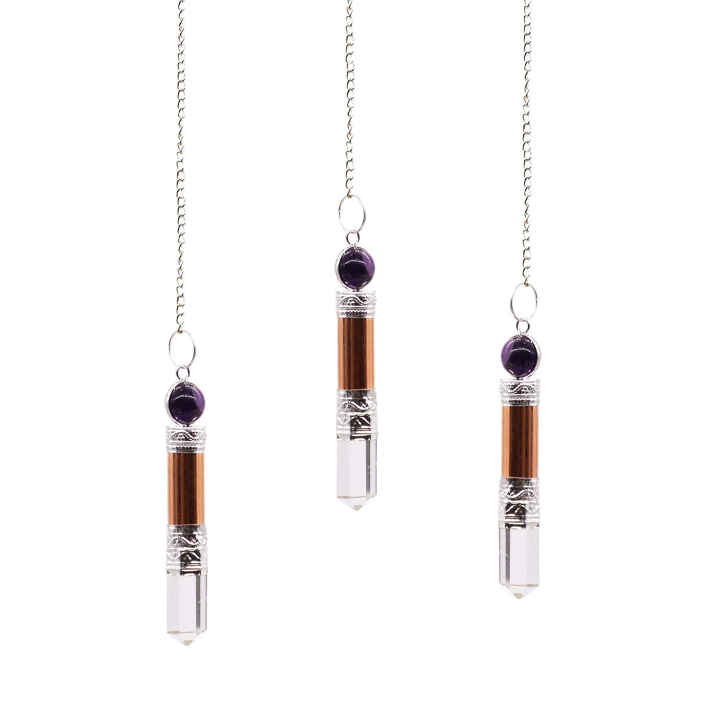 Copper Amethyst Quartz Pendulum for Dowsing and Meditation Use