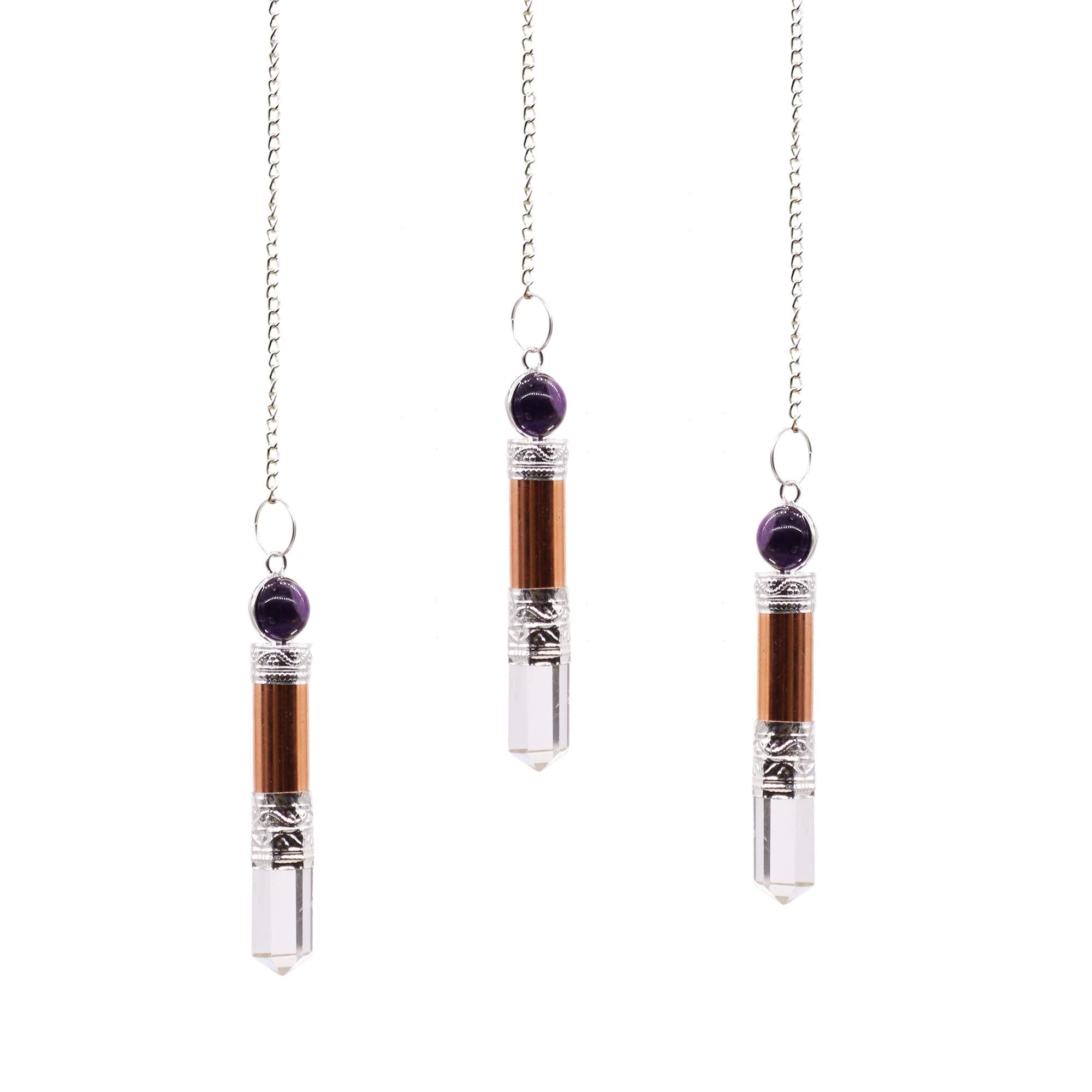 Copper Amethyst Quartz Pendulum for Dowsing and Meditation Use