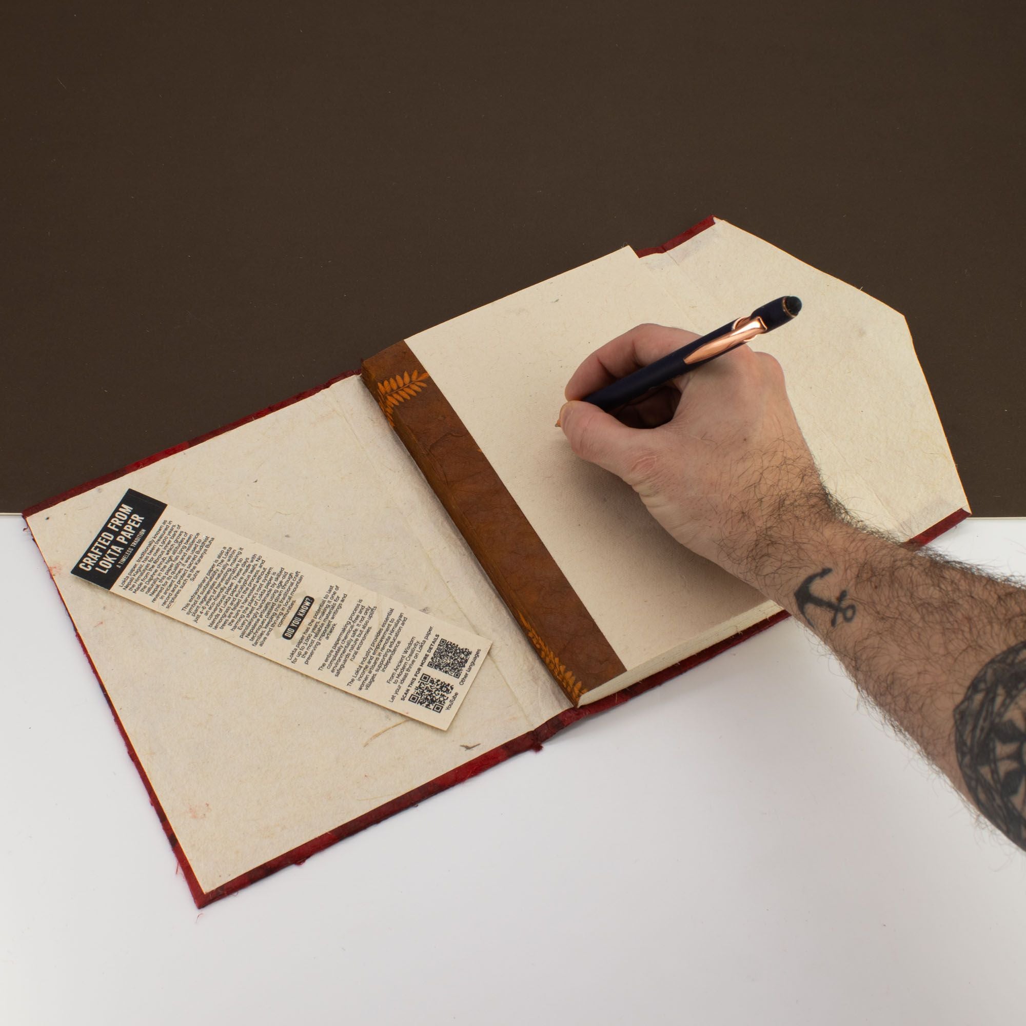 Lokta Large Bold Floral Notebook with Bookmark in Ruby Red
