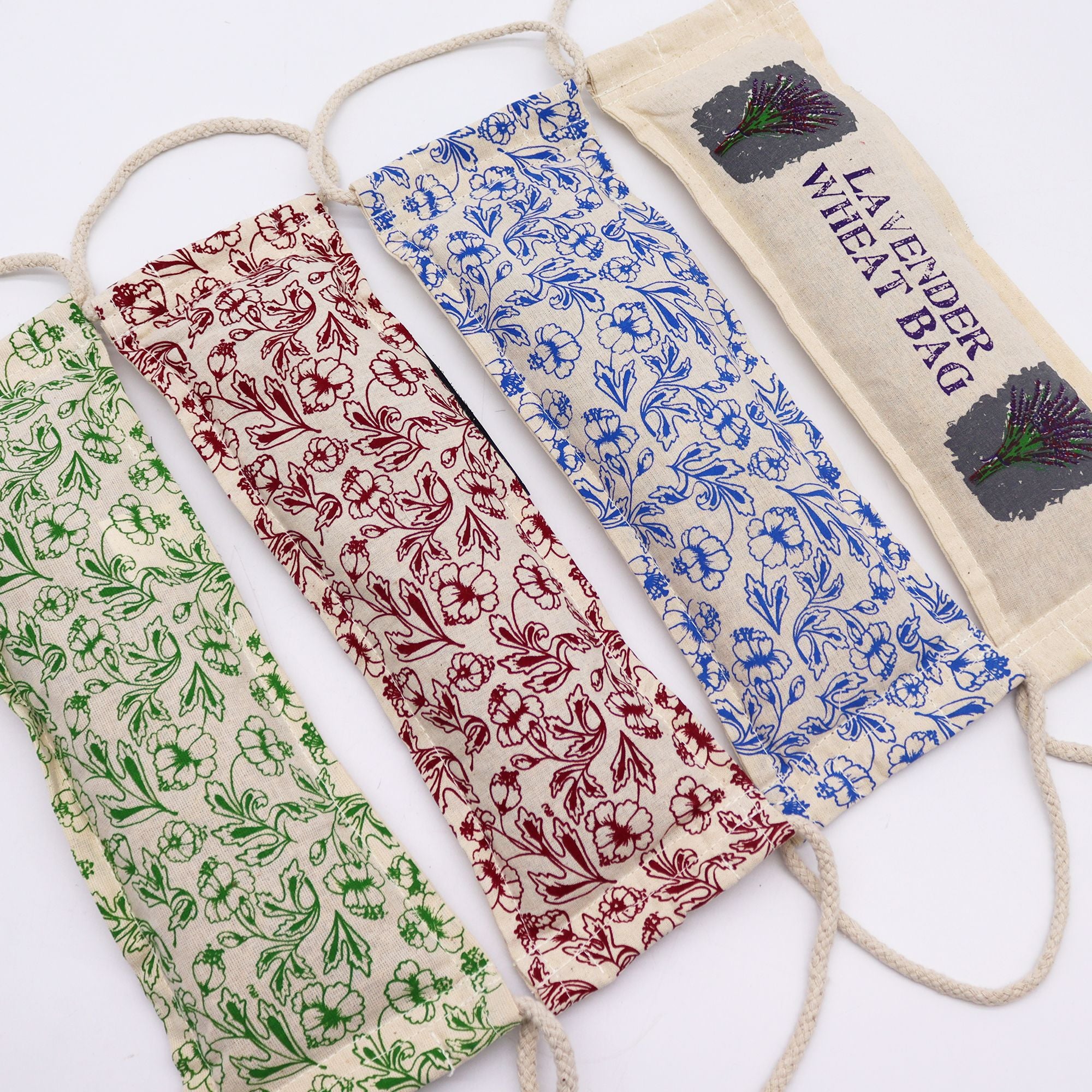 Natural Cotton Wheat Bags in Blue with Rope Handle for Comfort