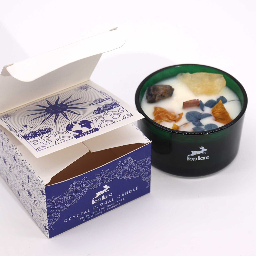Crystal Candle with Citrine and Sodalite Inspired by The Sun's Light