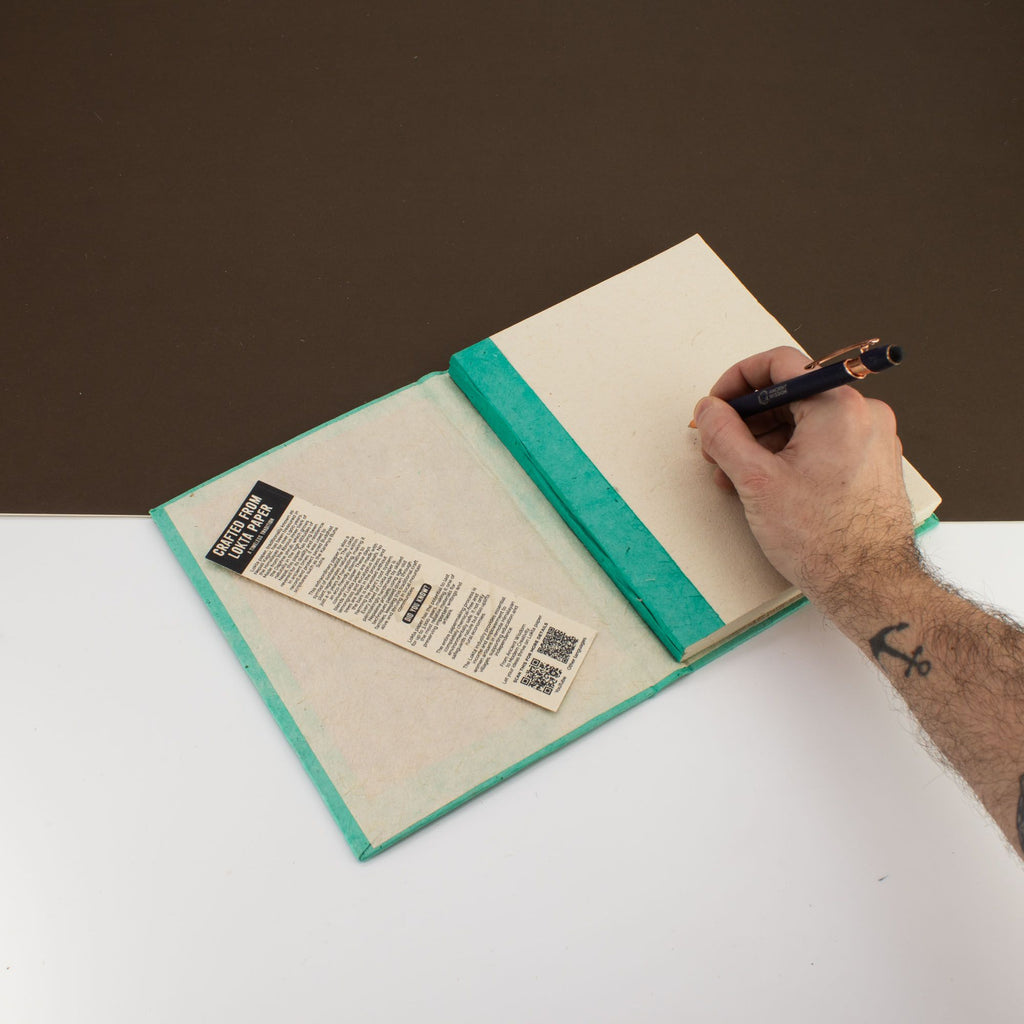 Lokta Mini Tiles Notebook Large with Bookmark in Teal Colour