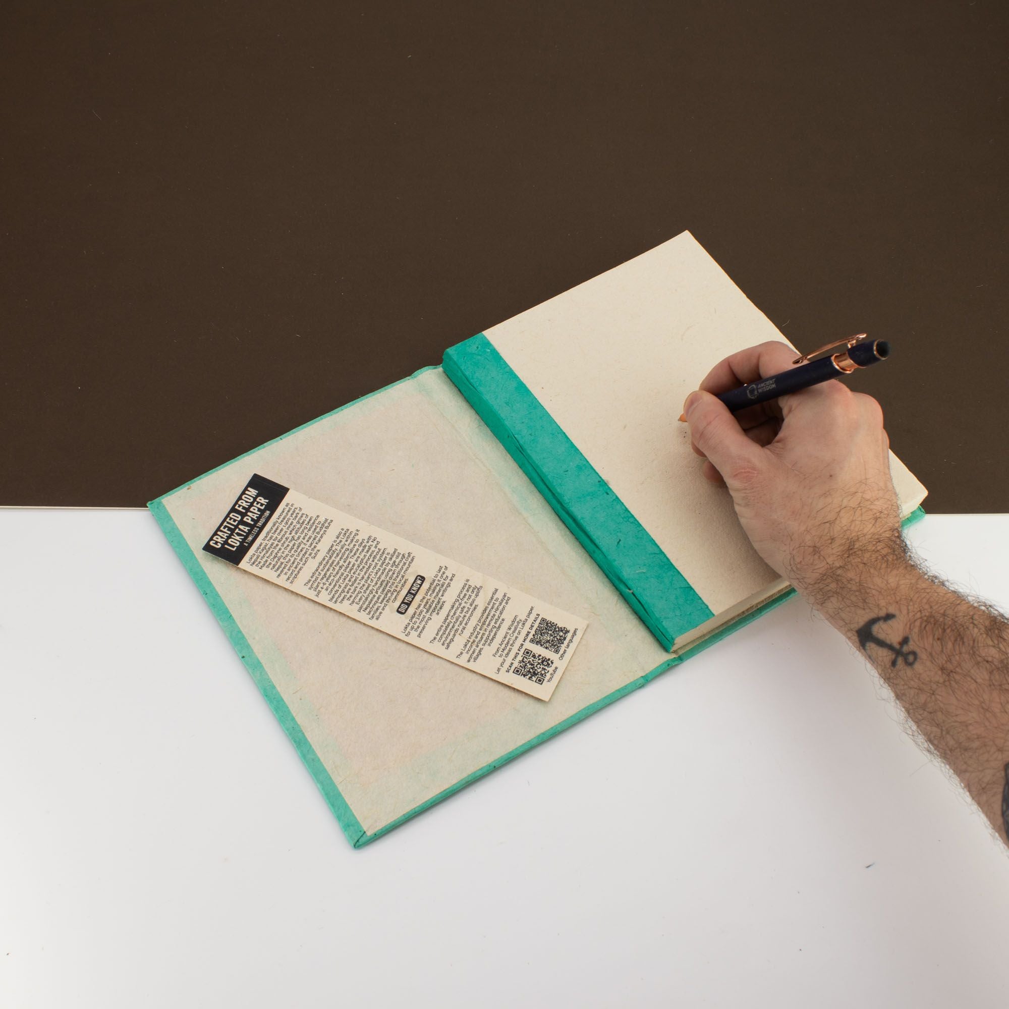 Lokta Mini Tiles Notebook Large with Bookmark in Teal Colour