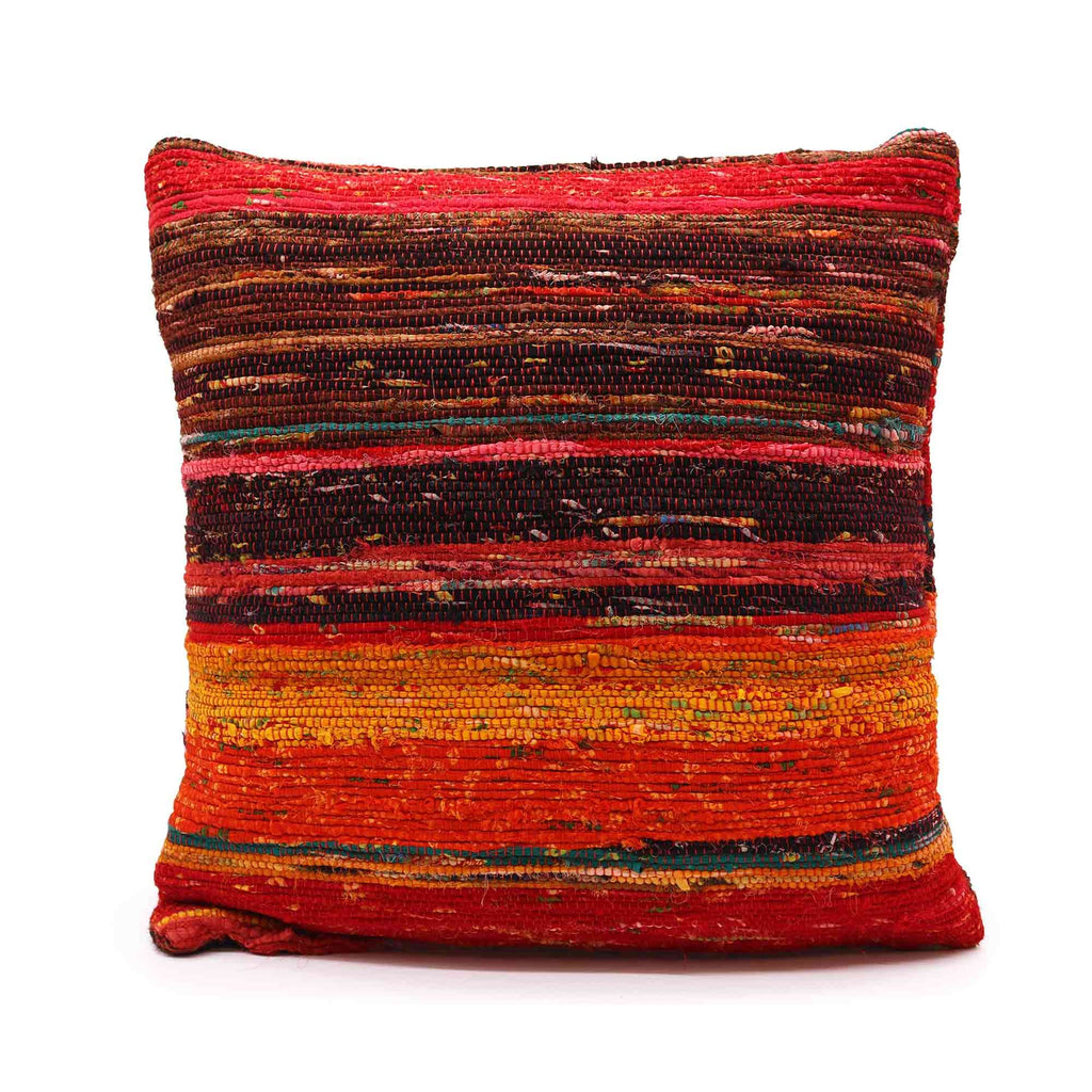 Rag Rug Cushion Covers in Rich Reds for Vibrant Home Decor