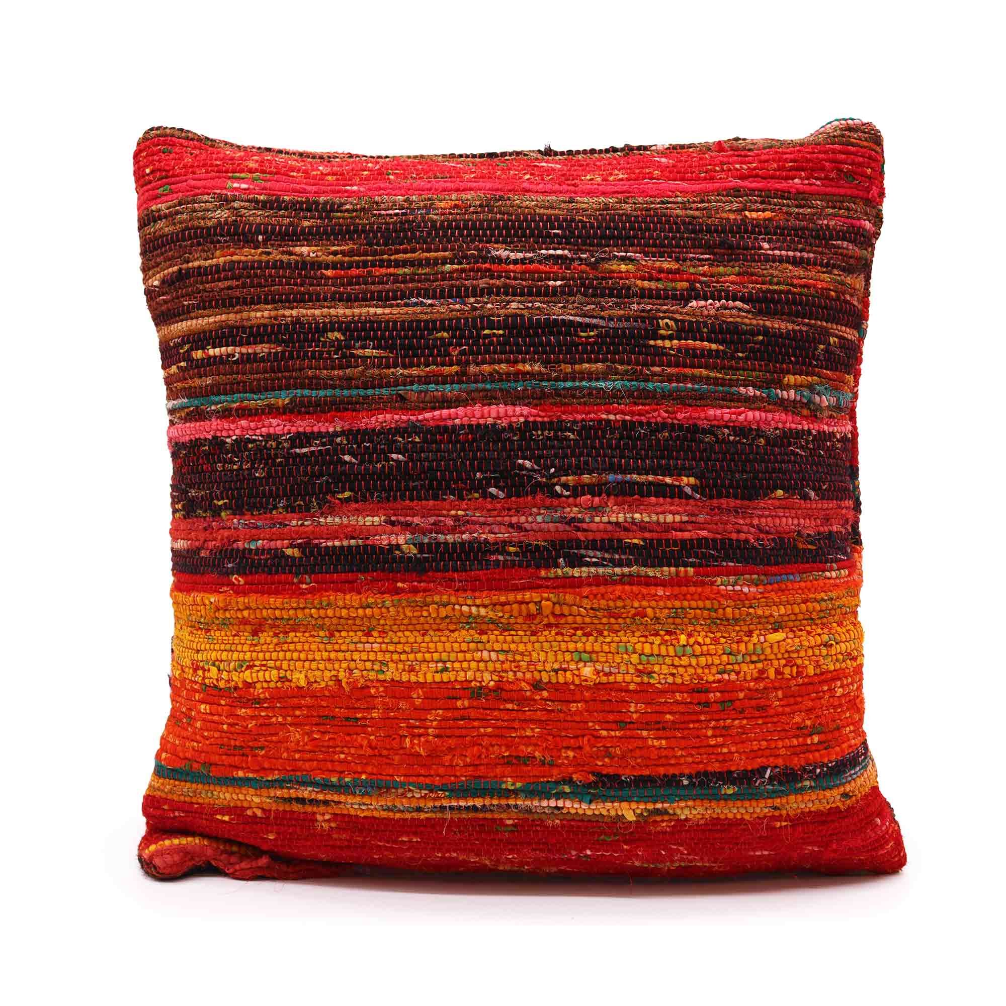 Rag Rug Cushion Covers in Rich Reds for Vibrant Home Decor