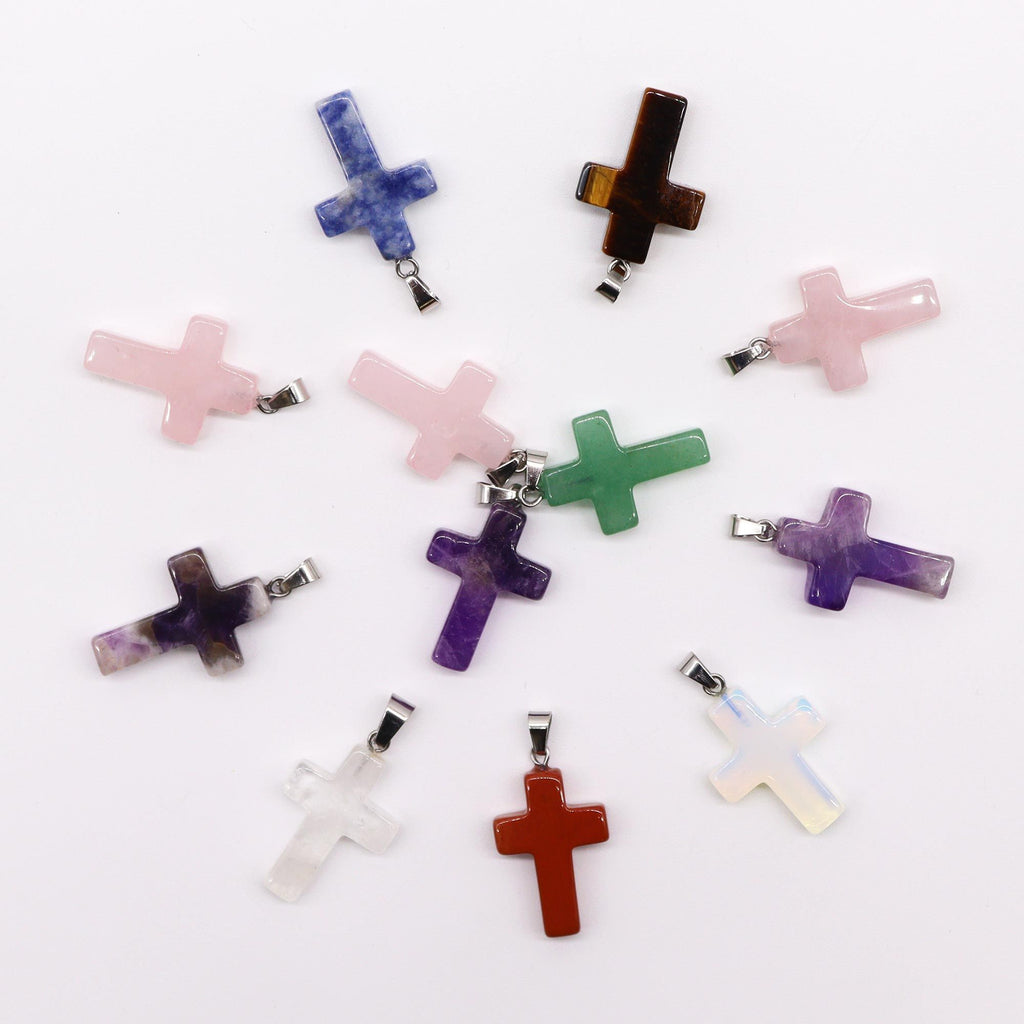 Gemstone Crosses Pendants Assorted Set of 12 in 25x18mm Size