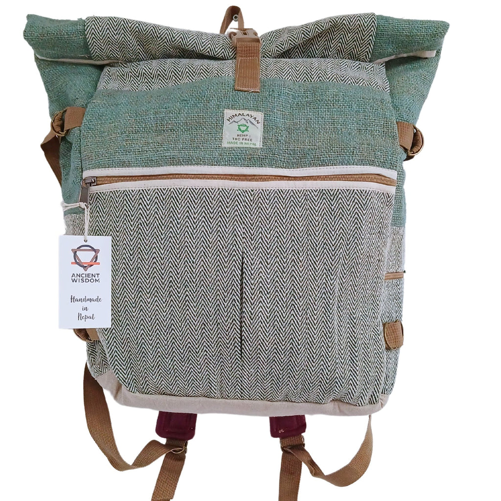 Hemp Trekking Rolling Backpack in Sage Colour for Outdoor Adventures