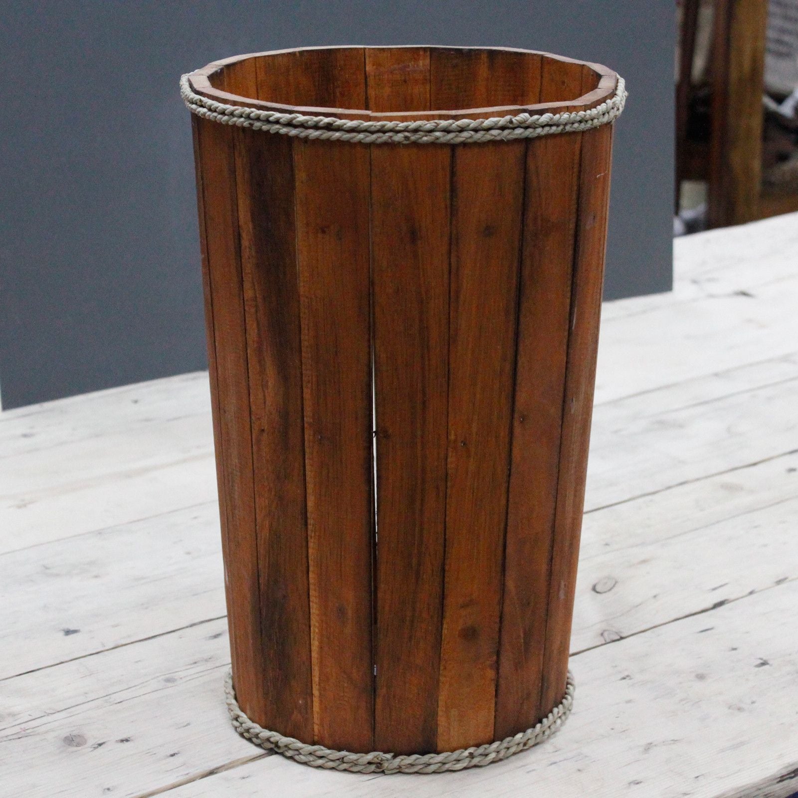 Large Brown Wooden Storage Tub for Rustic Home Décor and Style