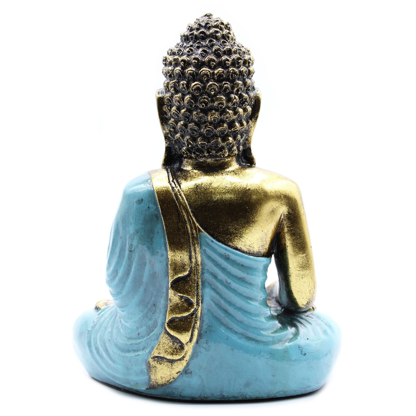 Large Teal and Gold Buddha Statue with Hand Painted Design Art