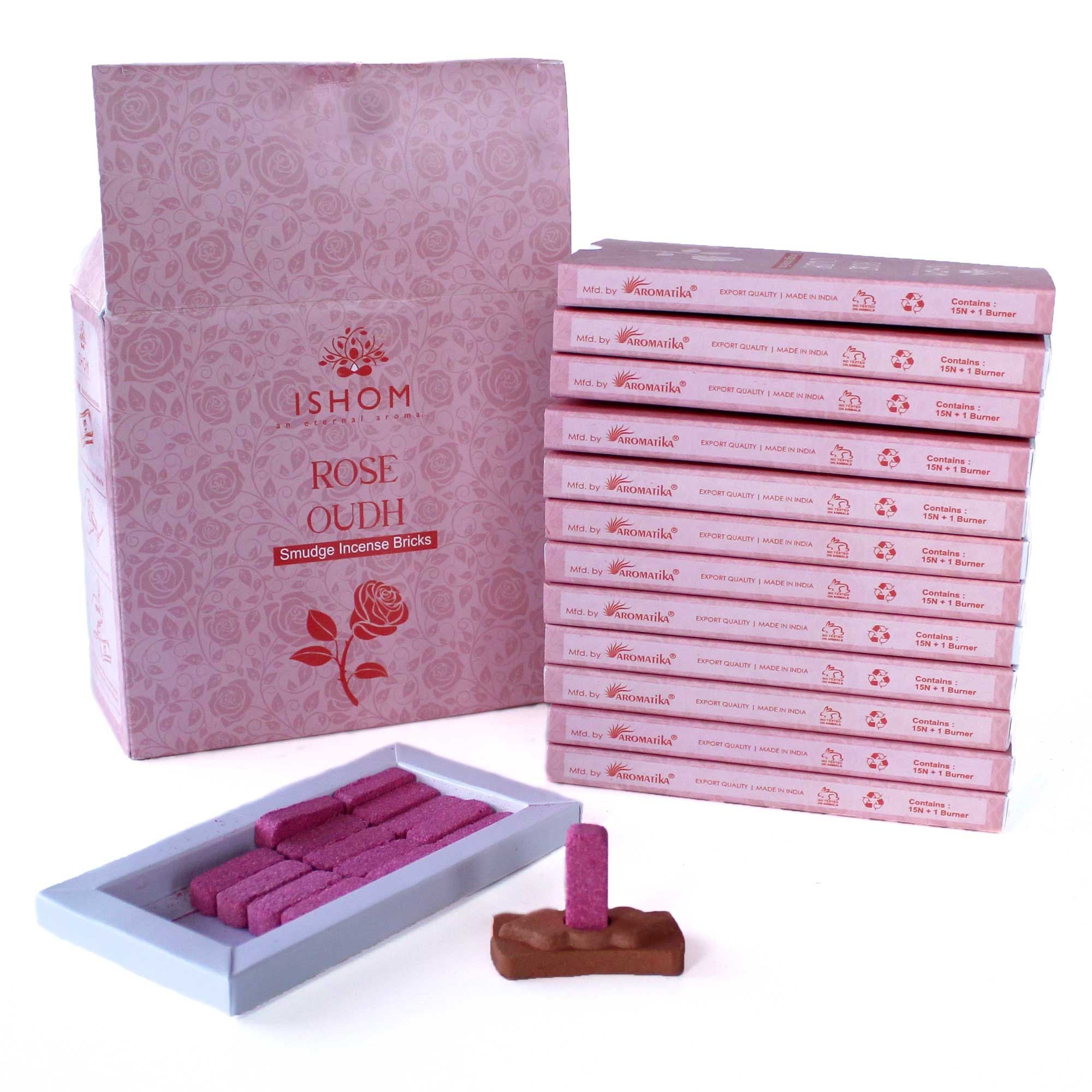 Pack of 15 Natural Incense Smudge Bricks and Burner Rose Wood