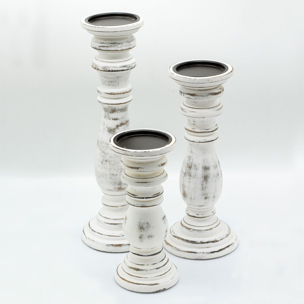 Classic Small Whitewash Candle Stand for Rustic Home Decor