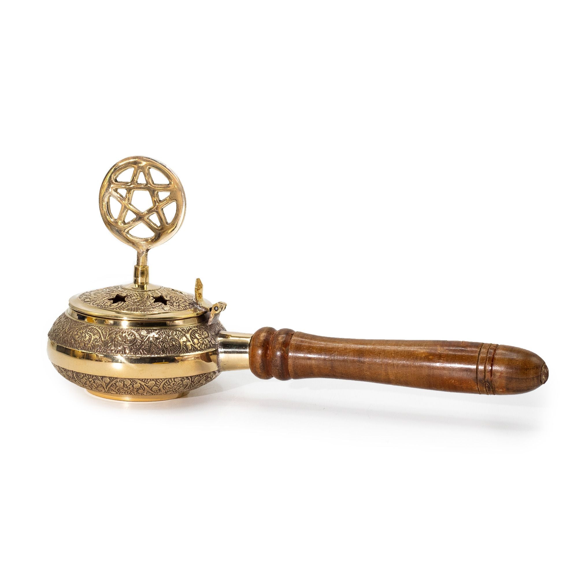 Censer Incense Burner with Wooden Handle and Pentagram Design