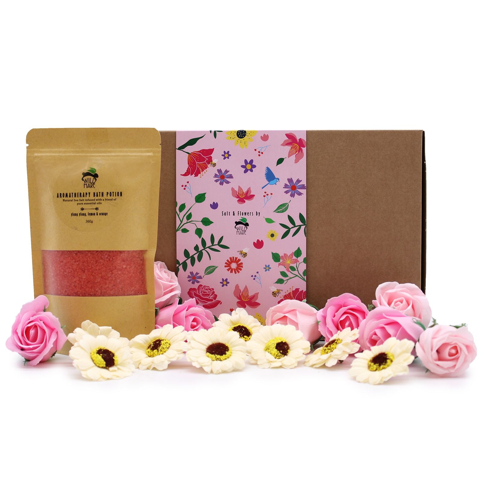 Salt Soak Set Passion with Aromatic Bath Salts and Soap Flowers