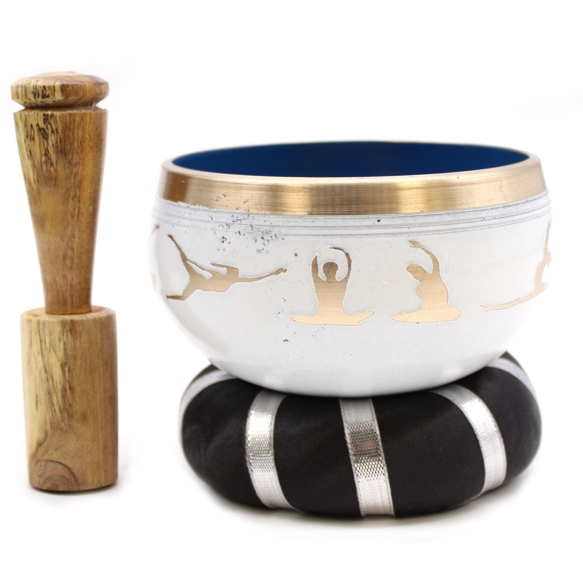 Yoga Moves Singing Bowl Set in White and Blue for Meditation