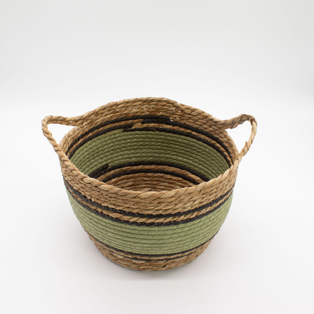 Cotton & Seagrass Large Baskets Natural Black & Green Set of 3
