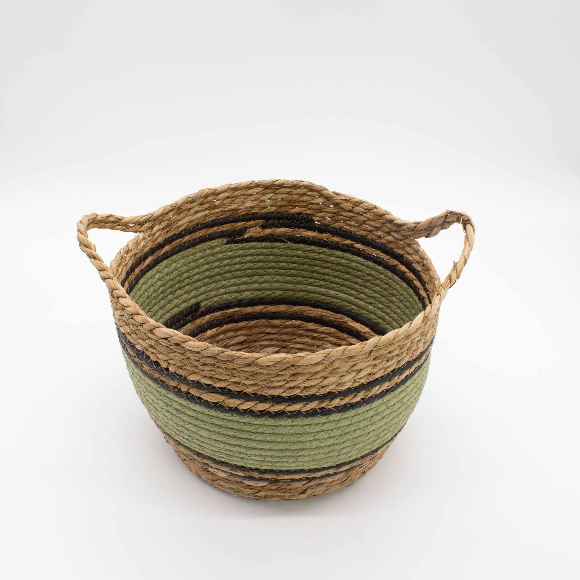 Cotton & Seagrass Large Baskets Natural Black & Green Set of 3
