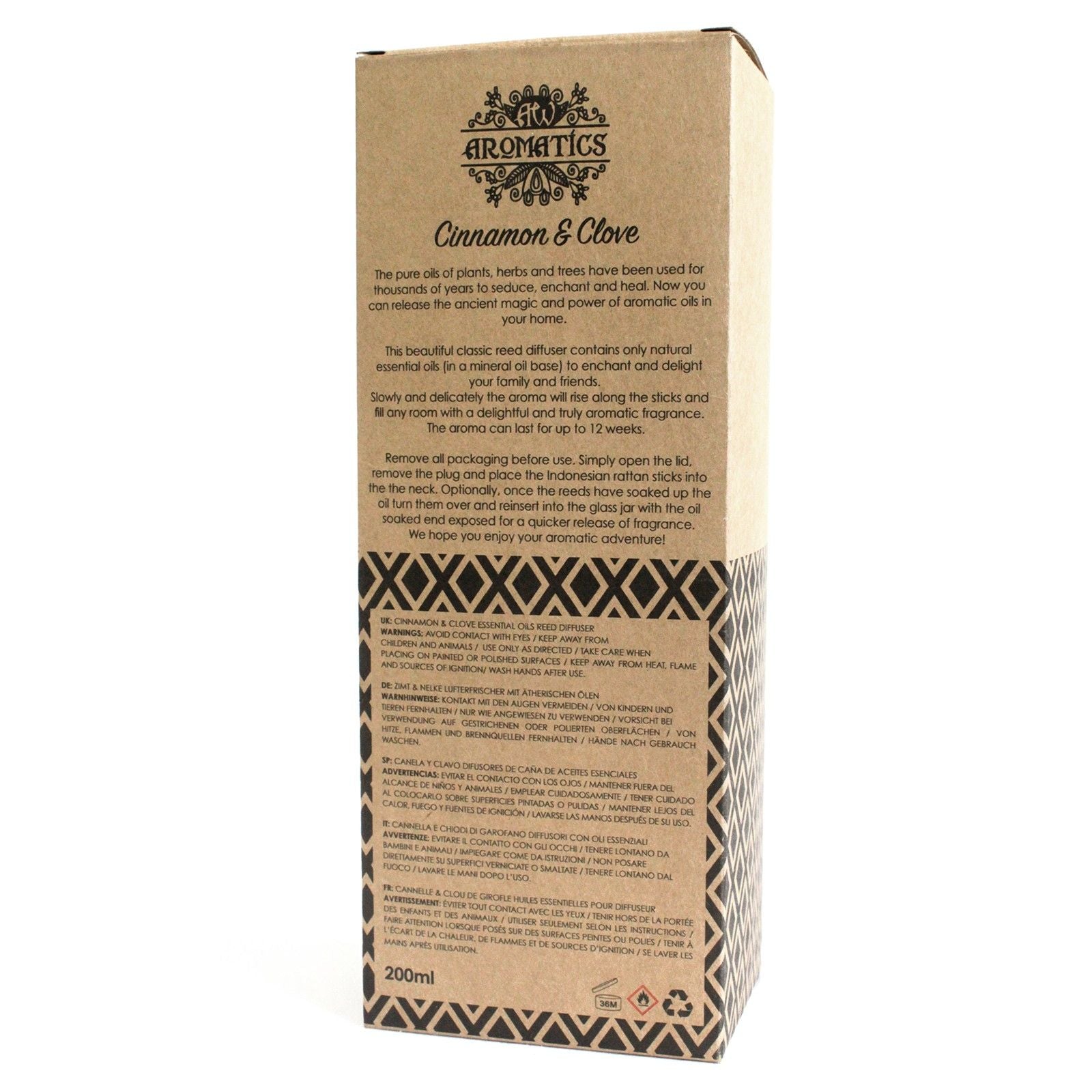 200ml Cinnamon and Clove Essential Oil Reed Diffuser for Home