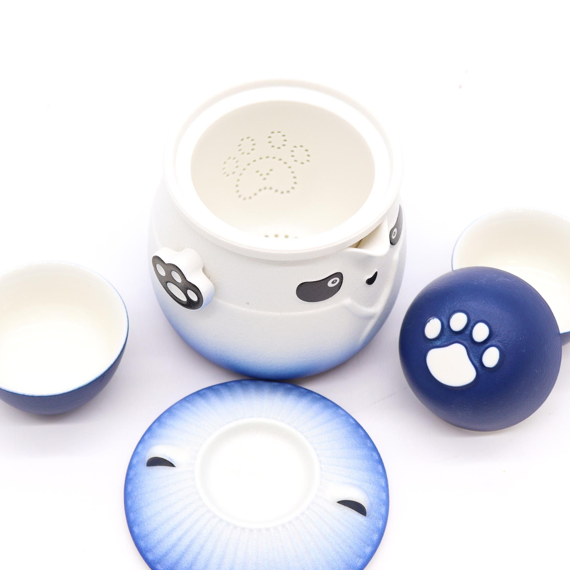 Panda Teapot Set with Three Cups in Sky Blue for Tea Lovers