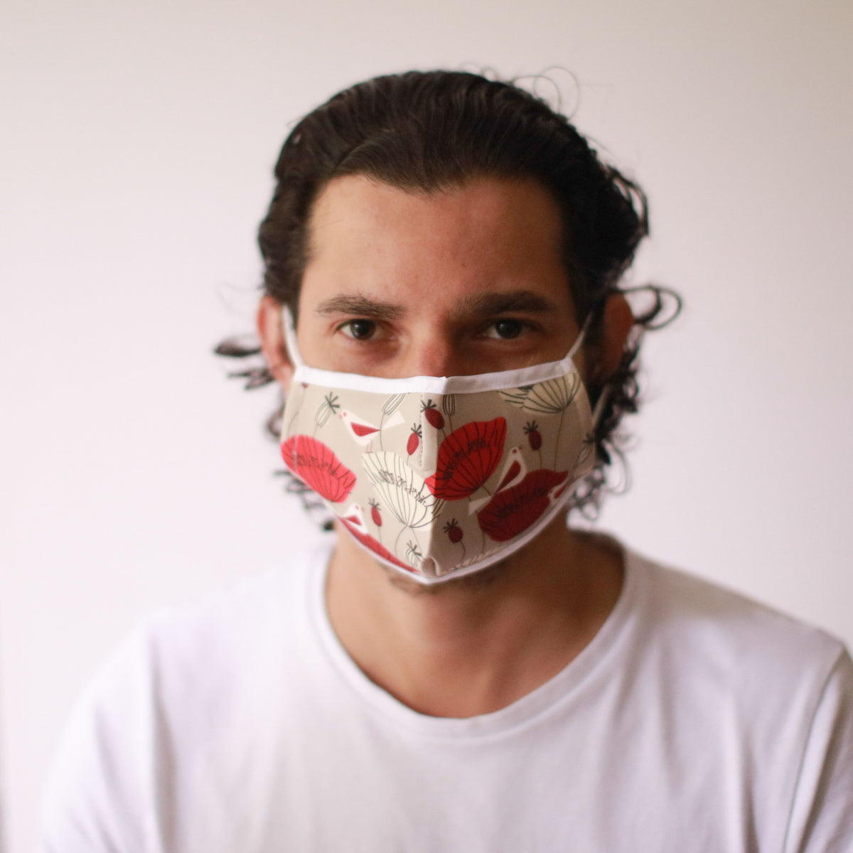 Reusable Poly-Cotton Face Mask with Filter Pocket – Oriental Poppies (Adult)