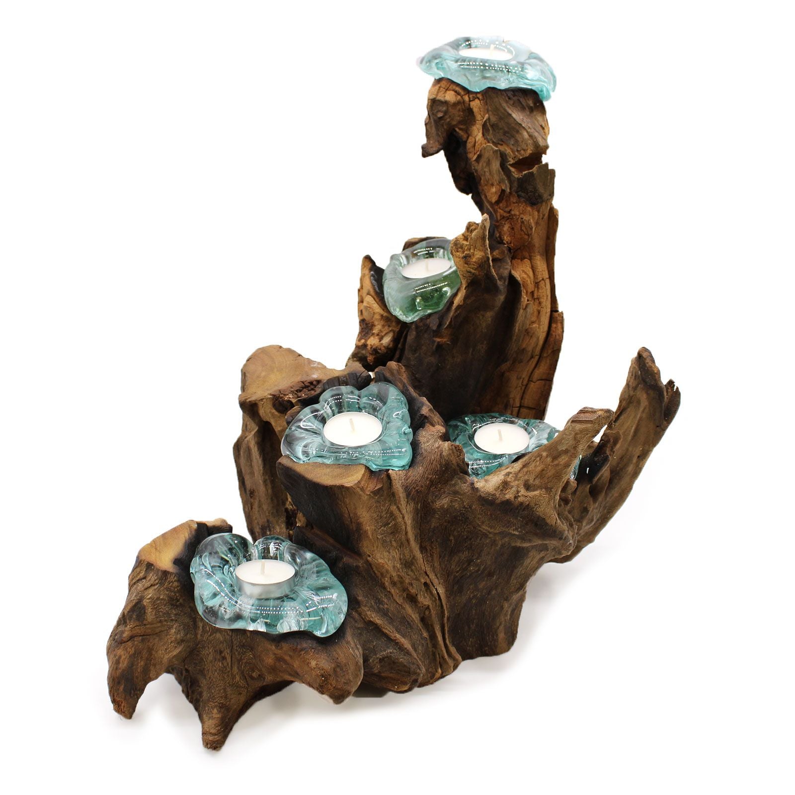 Molton Glass Five Candle Holder on Wood for Elegant Home Décor