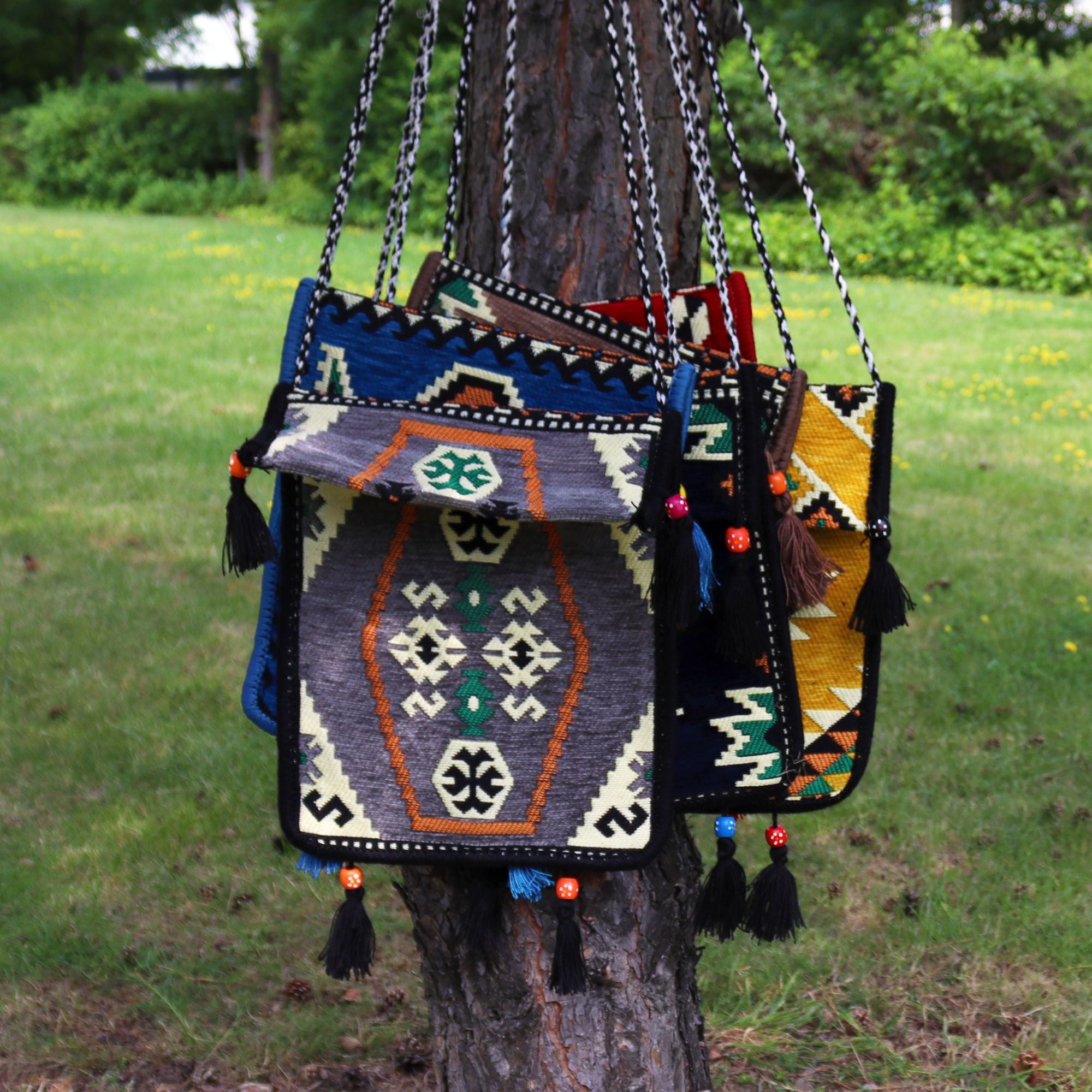 Pale Grey Kilim Messenger Festival Bag for Summer Events and Outings