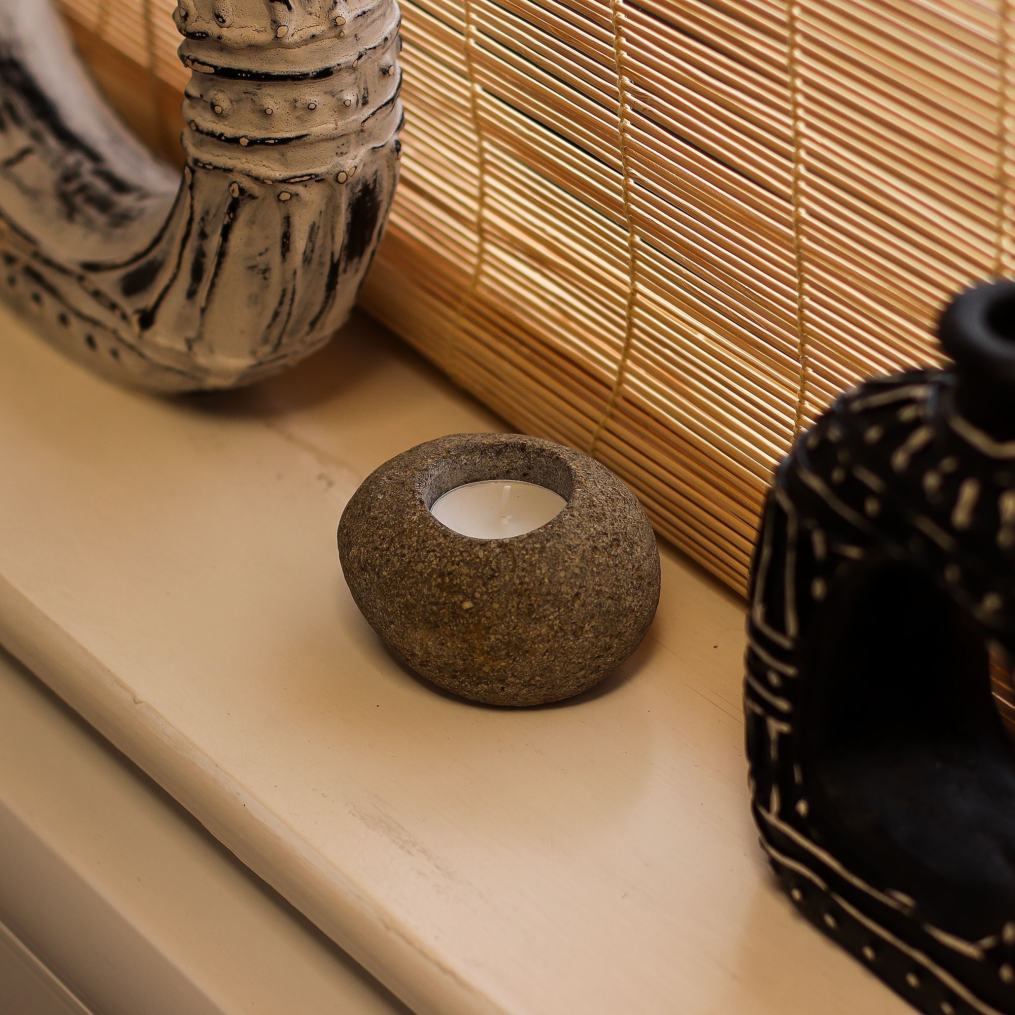 Natural Riverstone Candle Holder for Serene Nightlight Glow