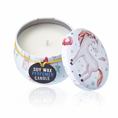Art Tin Candle Unicorns Design with Moonstone Scented Aroma Bliss