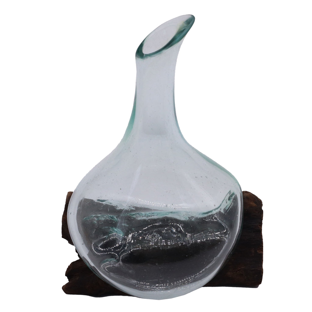 Molten Glass Mini Decanter on Wood Base for Home Display