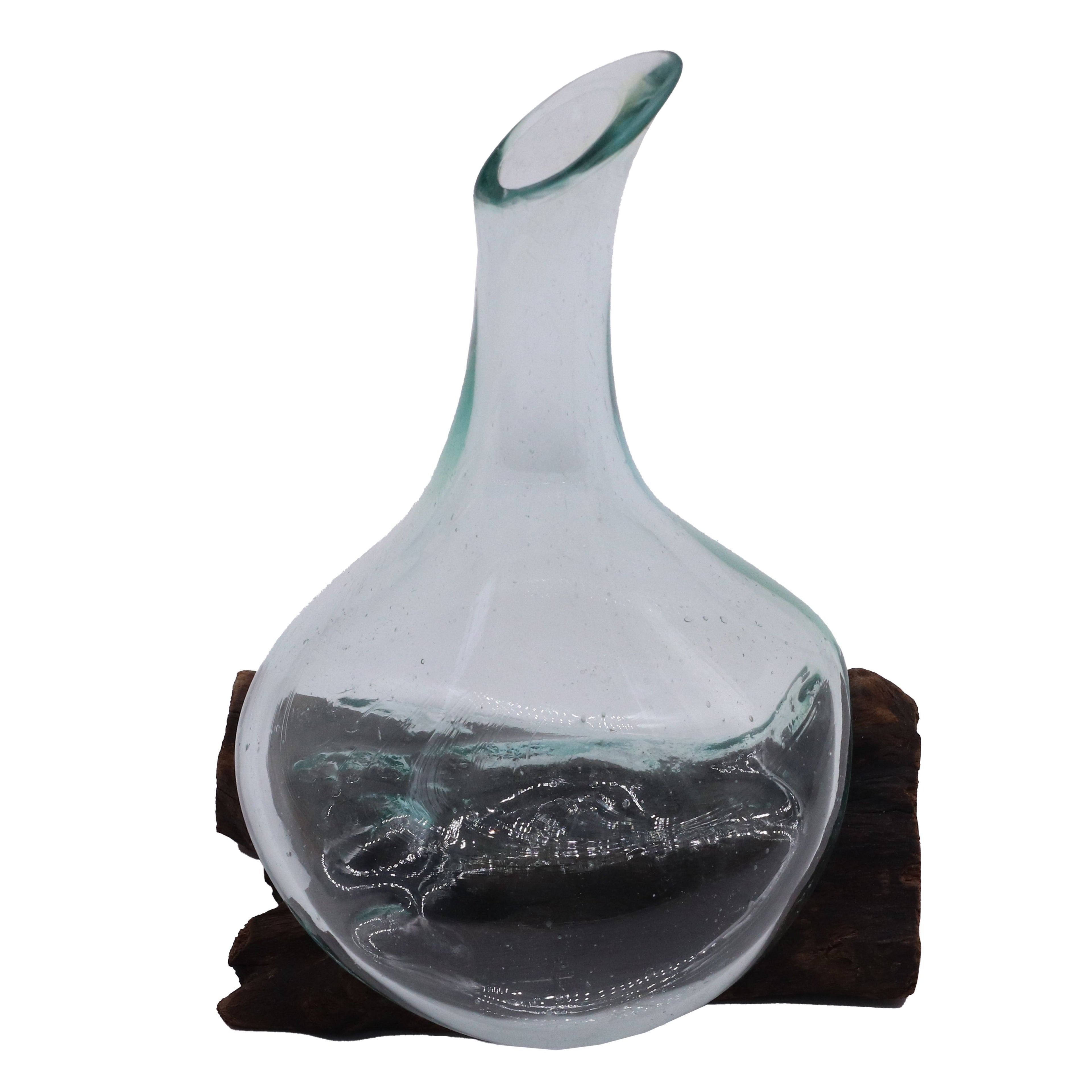 Molten Glass Mini Decanter on Wood Base for Home Display
