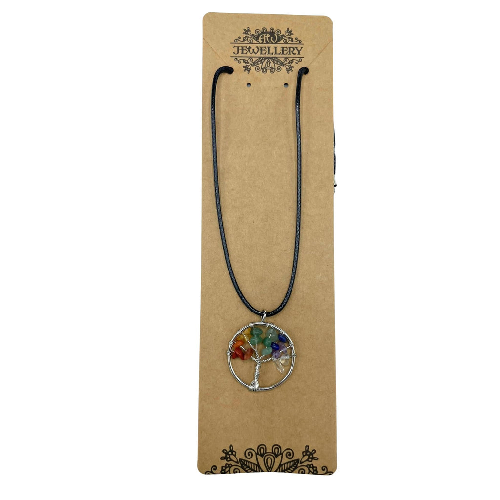 Tree of Life Pendant Chakra with Seven Vibrant Gemstones Design