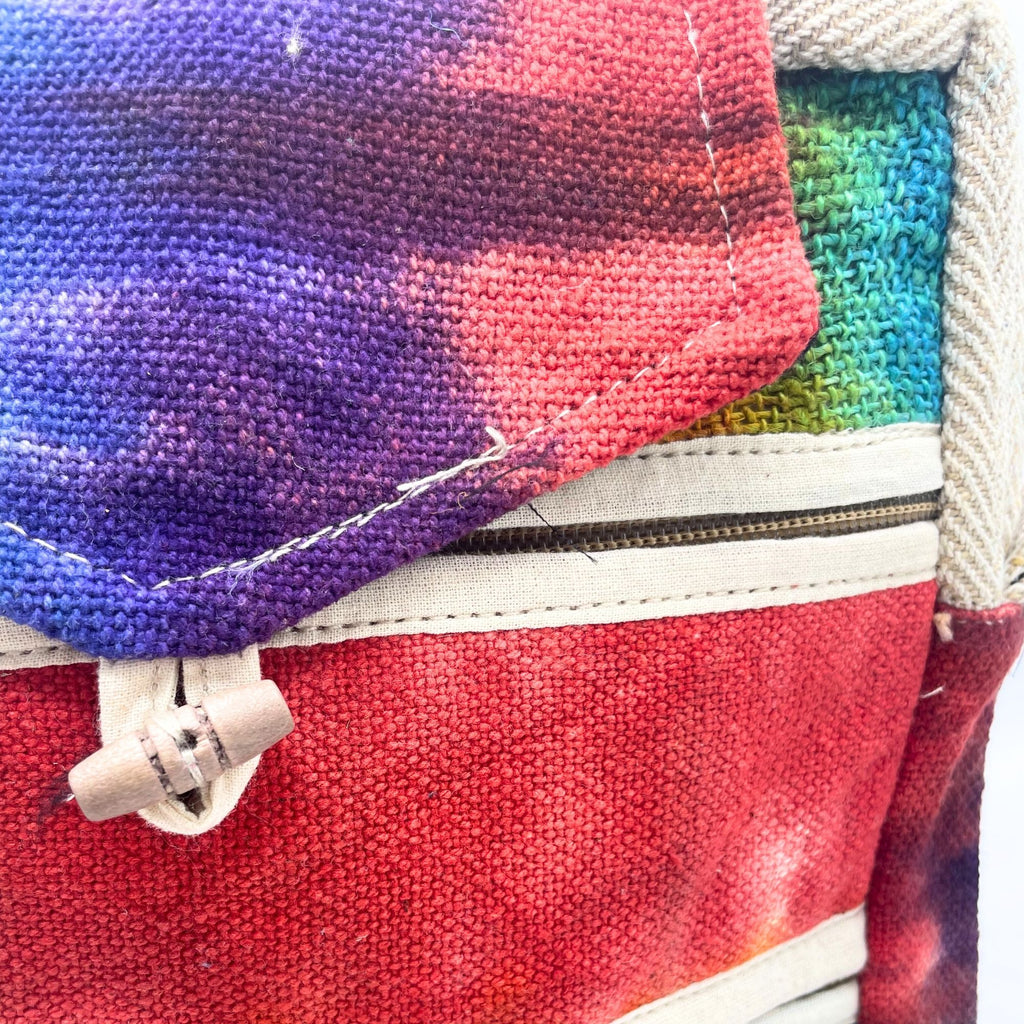 Tiedye Hemp Messenger Bag with 2 Zips & Flap for Everyday Use