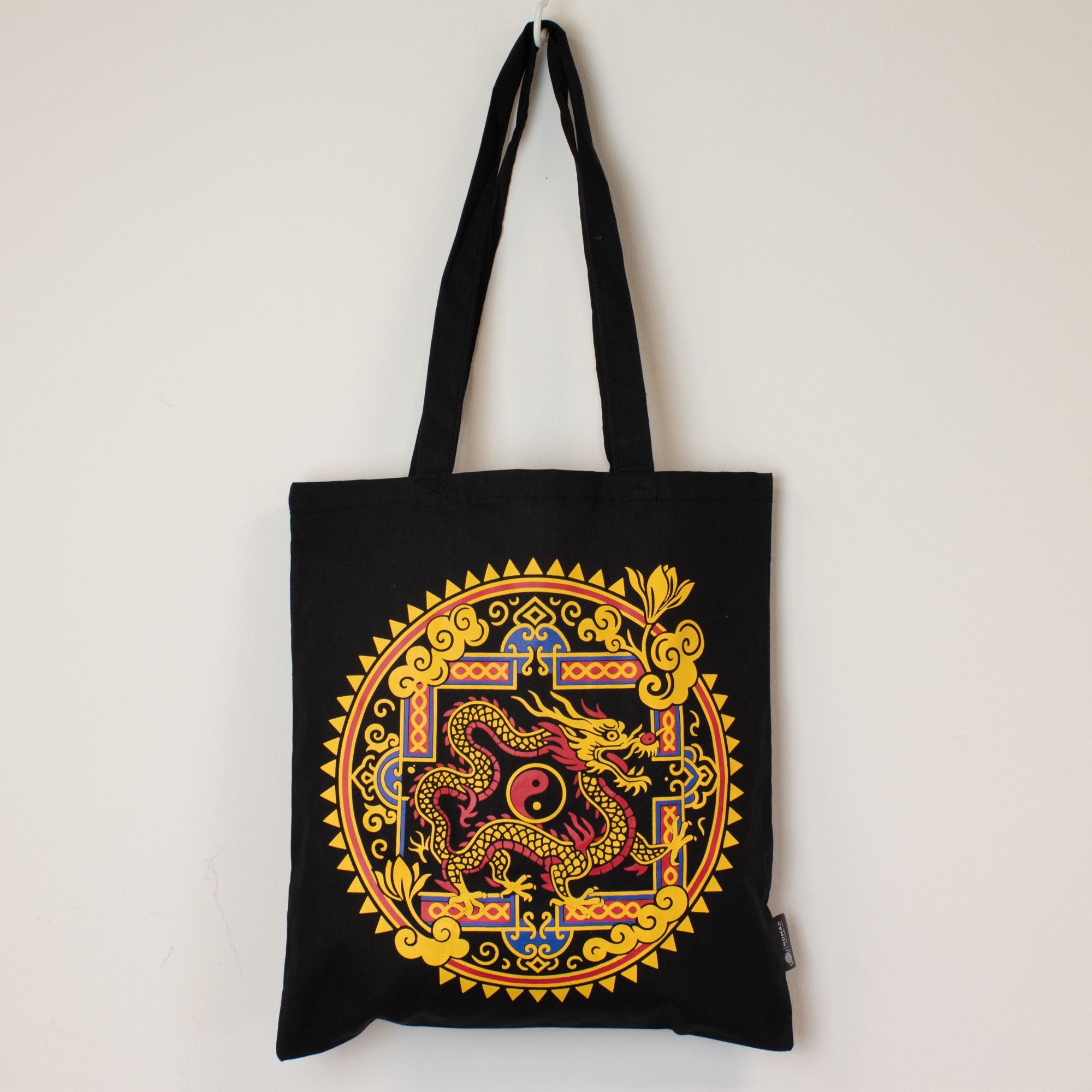 Iconic Classic Tote Bag in Black with Dragon Yin Yang Design