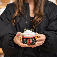 Japanese Lucky Cat Ceramic Money Box on Cushion – Black