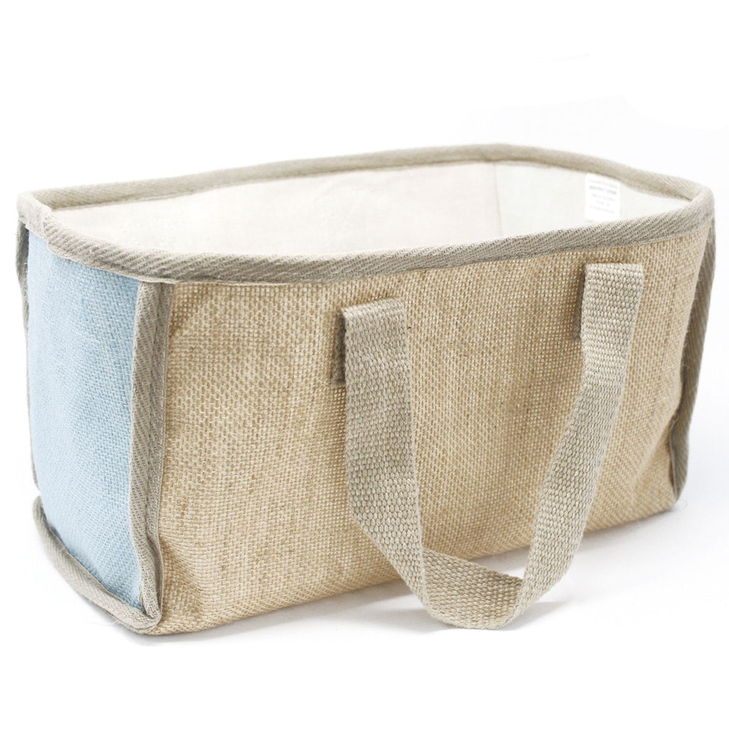 Teal Large Shopping Basket Eco Friendly Jute and Cotton Design
