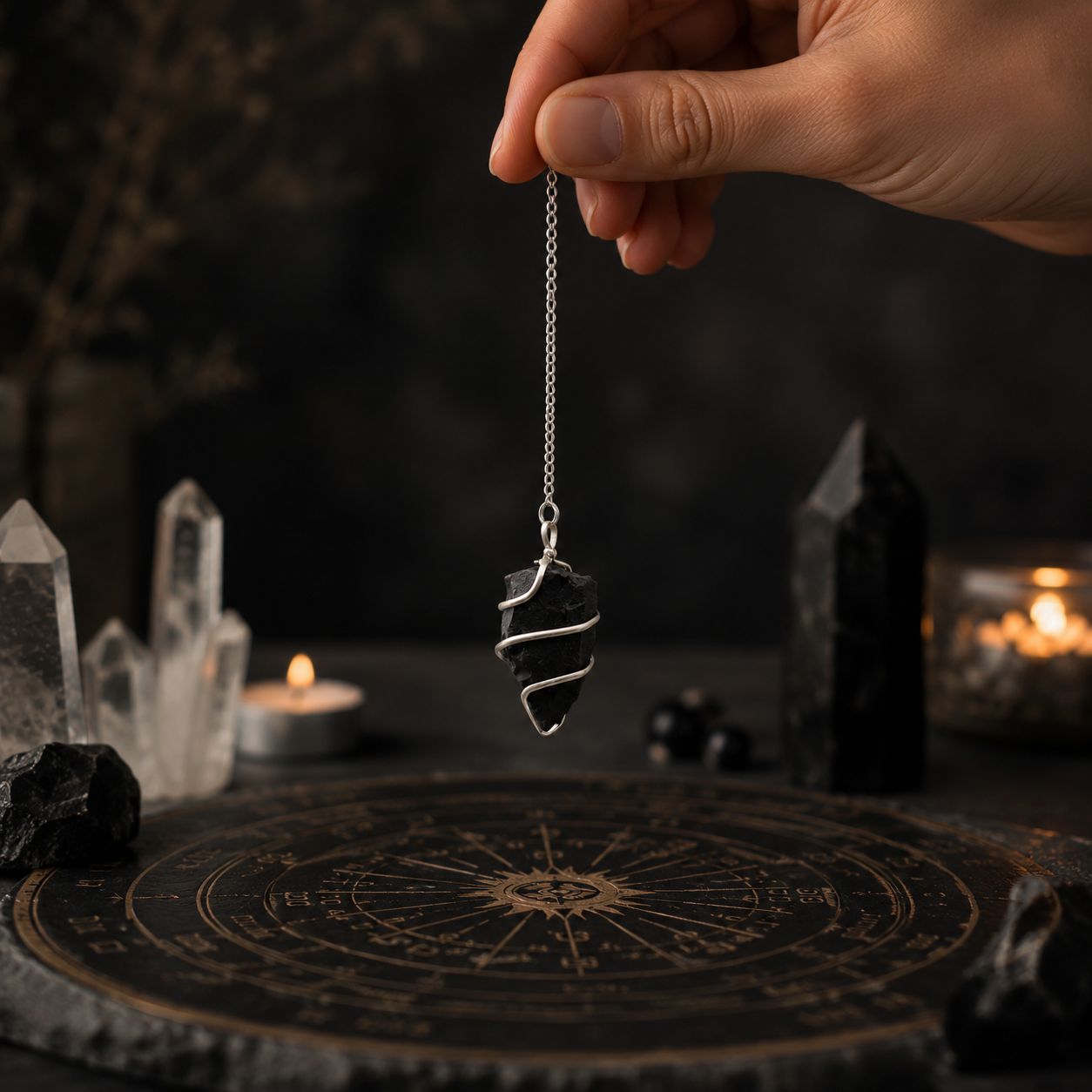 Raw Gemstone Pendulum - Black Agate