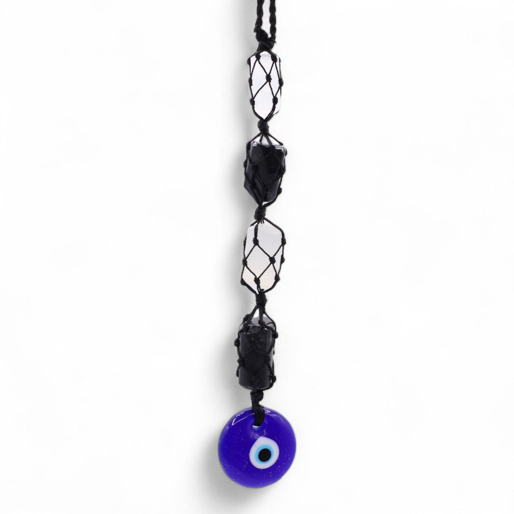 Hanging Stone Pendant with Black Tourmaline & Selenite Evil Eye