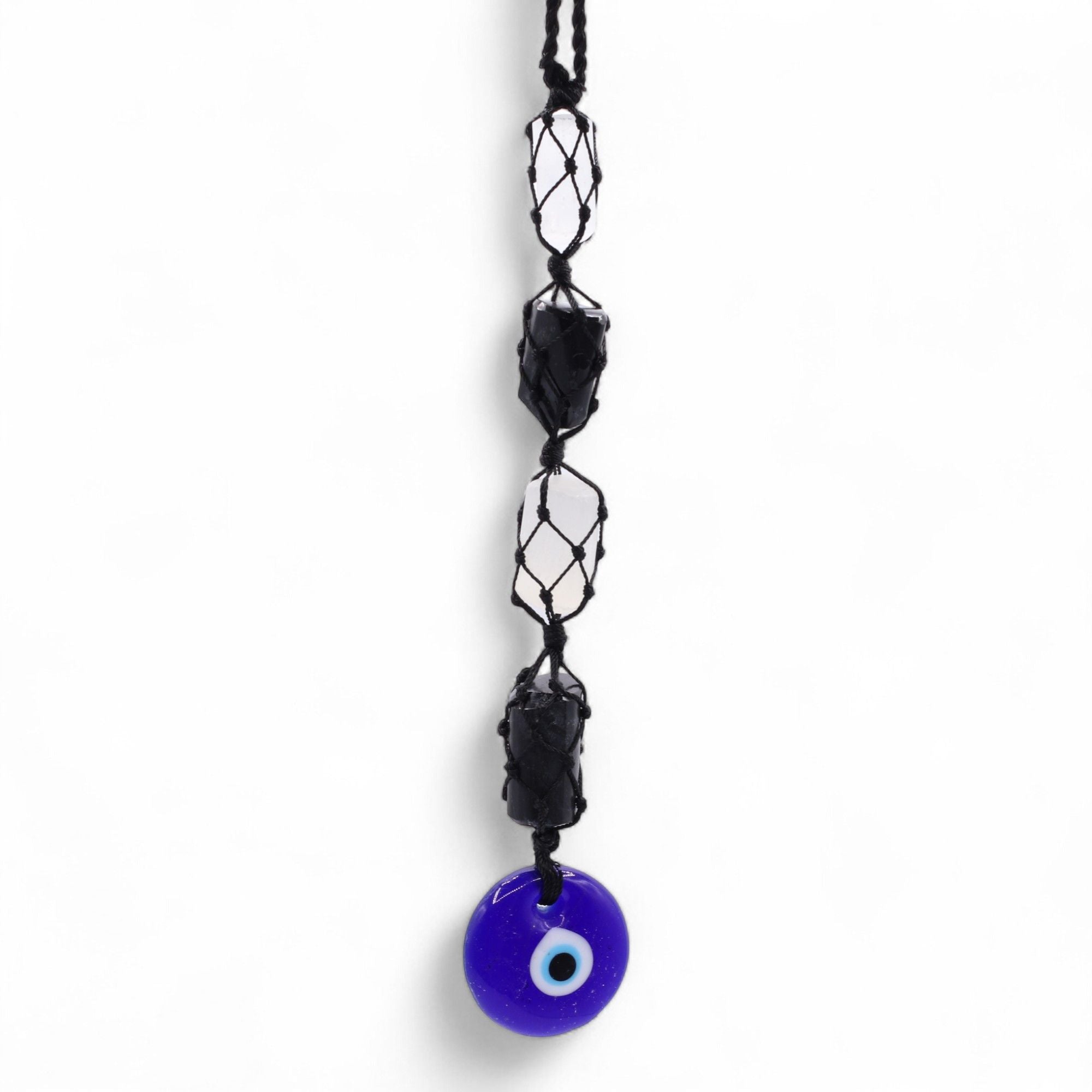 Hanging Stone Pendant with Black Tourmaline & Selenite Evil Eye